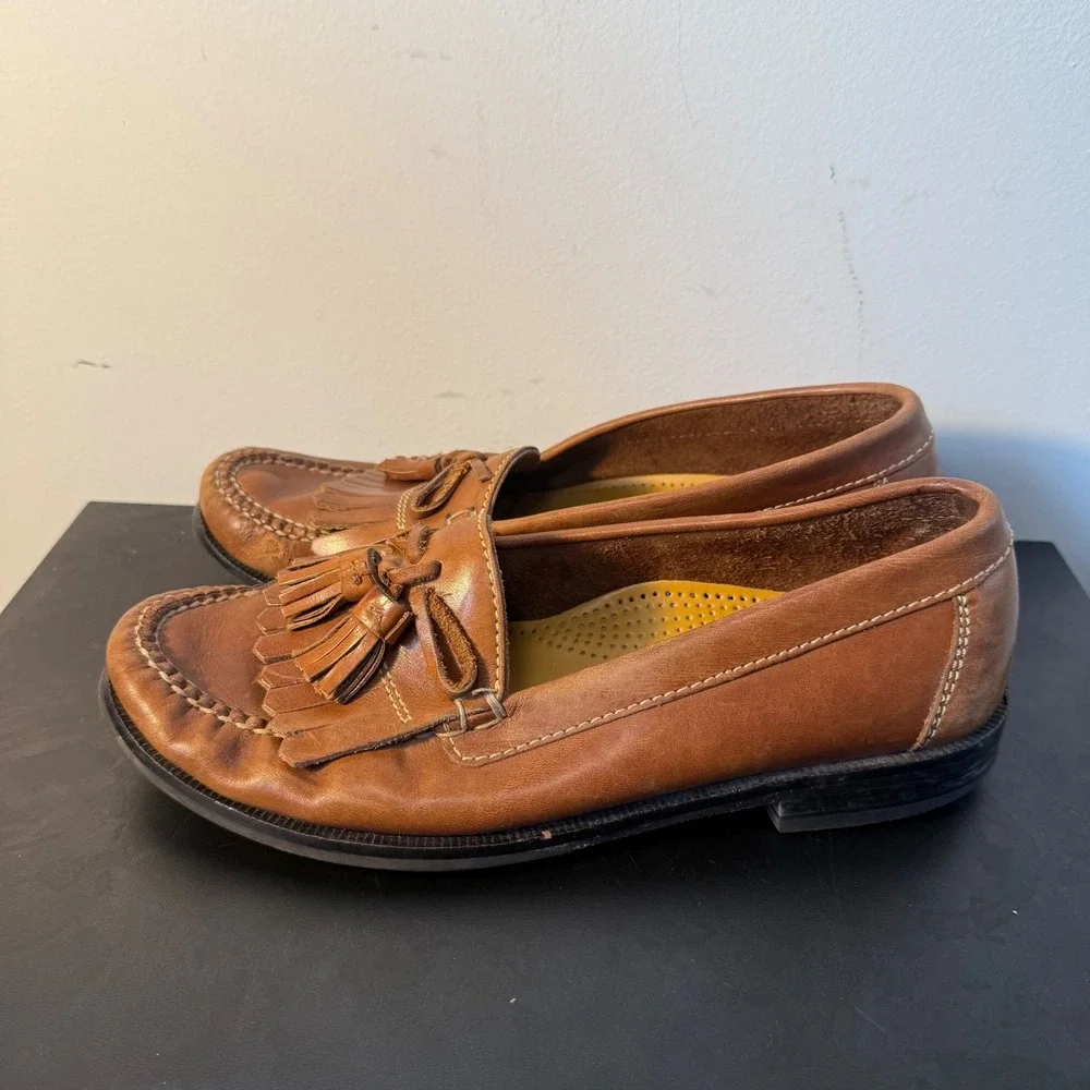 Cole Haan Tan‎ Leather Kiltie Tassel Loafers Shoes Mens Size 8 M Business Casual